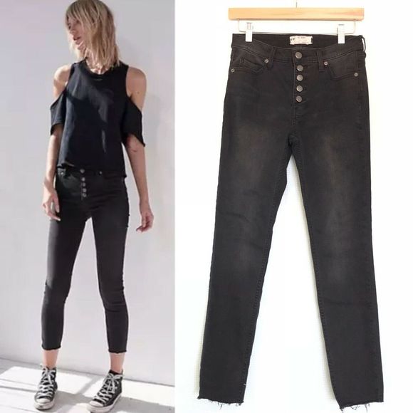 Free People Denim - Free People Reagan Button Fly Skinny Jeans Raw Hem